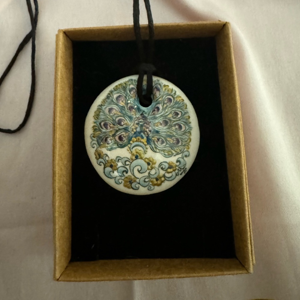 Hand Painted Peacock Necklace by Turkish Artist Atölye Eshar